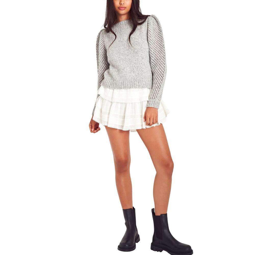 Loveshackfancy Textured Gray Knit Heritage Sweater Size S